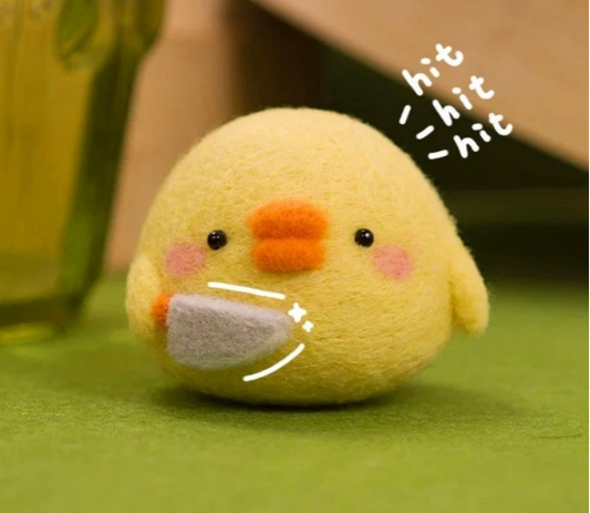 Finished Chirpy Baby Chick felt toy side view.