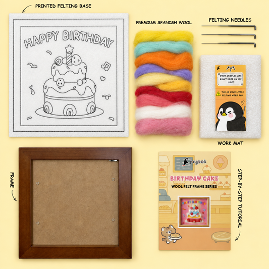 What’s included in the Birthday Cake Frame Needle Felting Kit.