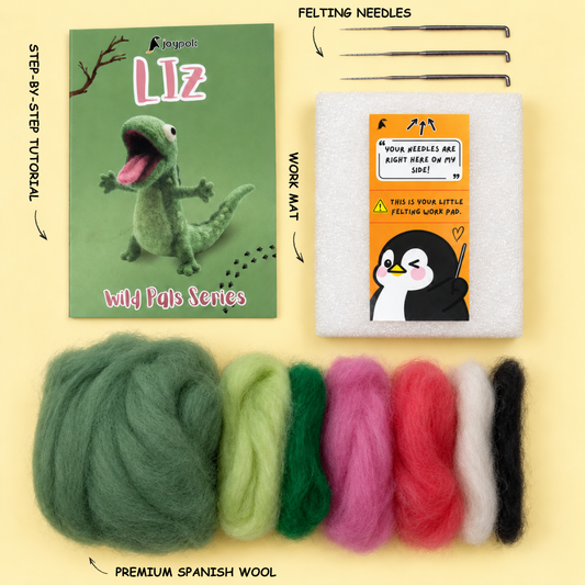 What's included in the LIZ the Lizard Needle Felting Kit.