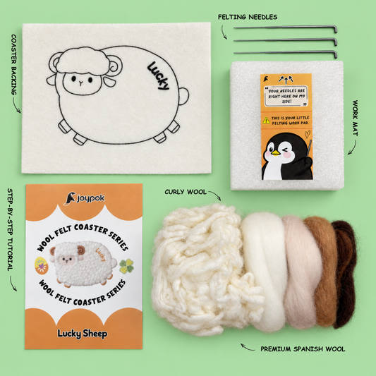 What’s included in the Lucky Sheep Coaster Needle Felting Kit.