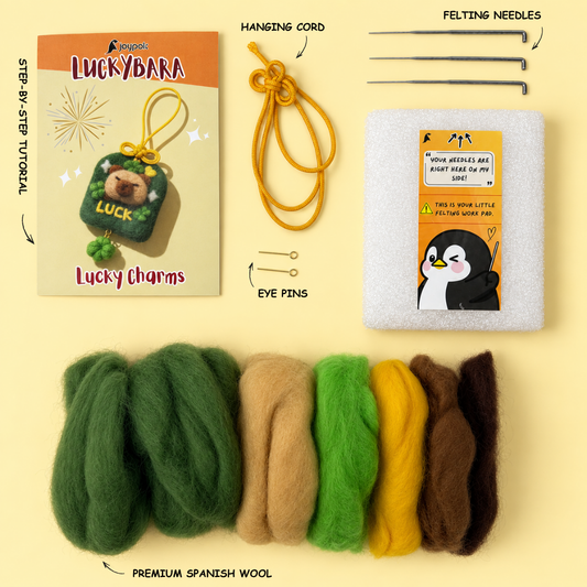What's included in the Luckybara Good Luck Charm Needle Felting Kit.