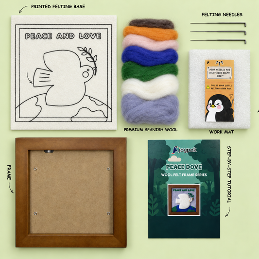 What’s included in the Peace Dove Frame Needle Felting Kit.