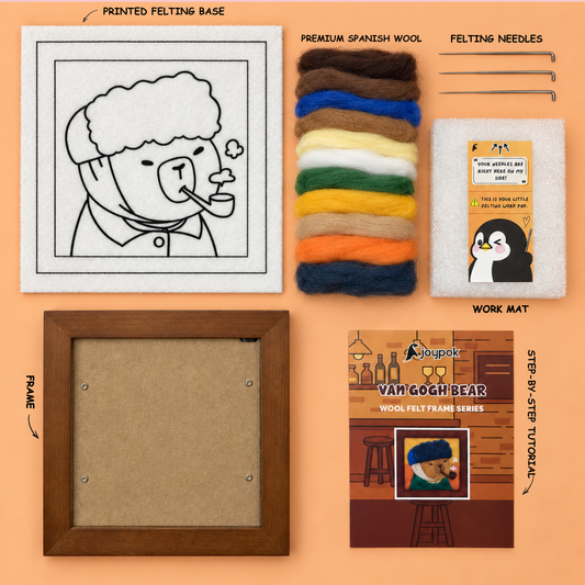 What’s included in the Van Gogh Bear Frame Needle Felting Kit.