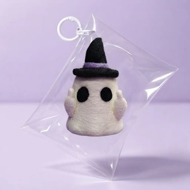 Finished Peeka ghost wrapped in a clear Halloween treat bag, ready to gift