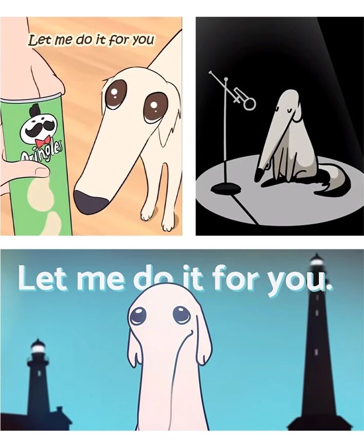 Chippy Long-Nose Pup felt dog cartoon illustration.