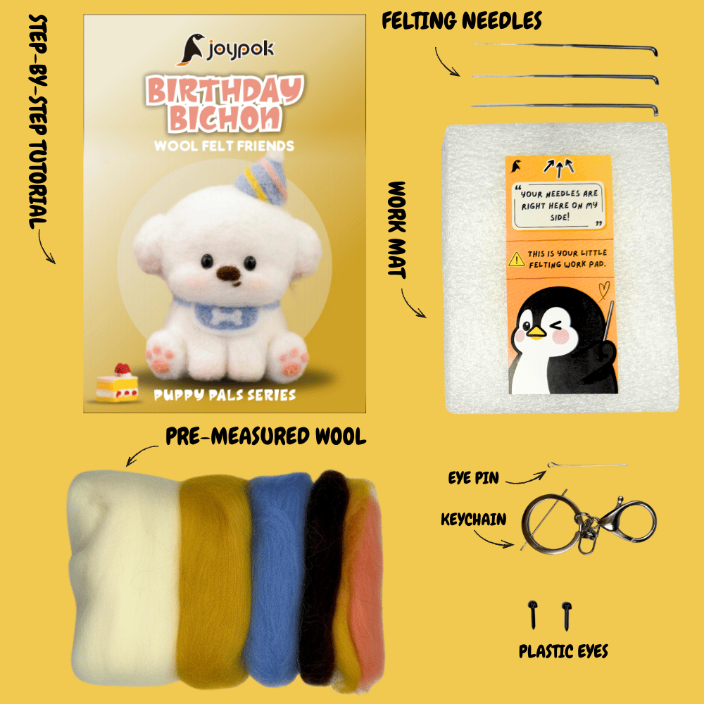 What’s included in the Birthday Bichon needle felting kit