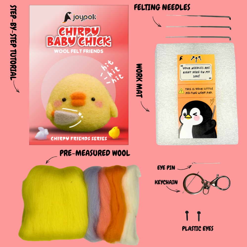 What’s included in the Chirpy Baby Chick needle felting kit
