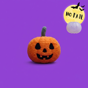 Gourdon the pumpkin needle felting kit — finished wool jack-o-lantern with green stem, No-Fail Core guarantee