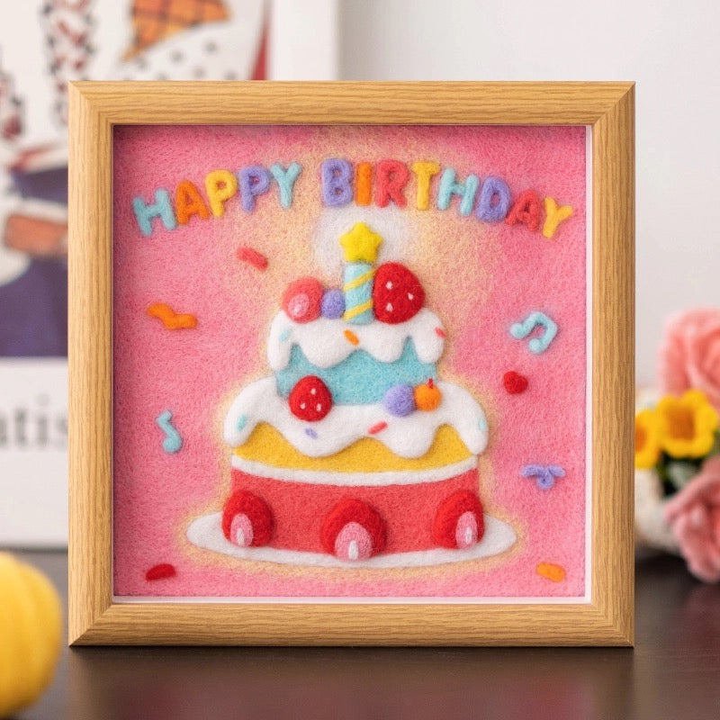 Finished Birthday Cake wool felt frame.