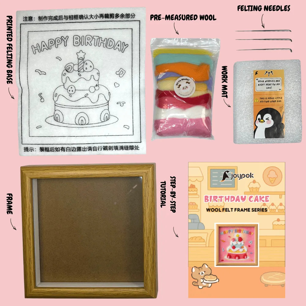 What’s included in the Joypok Birthday Cake DIY wool felt frame kit
