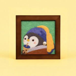 Finished Pearls and Pearl Milk Tea wool felt frame made from the Joypok beginner needle felting kit