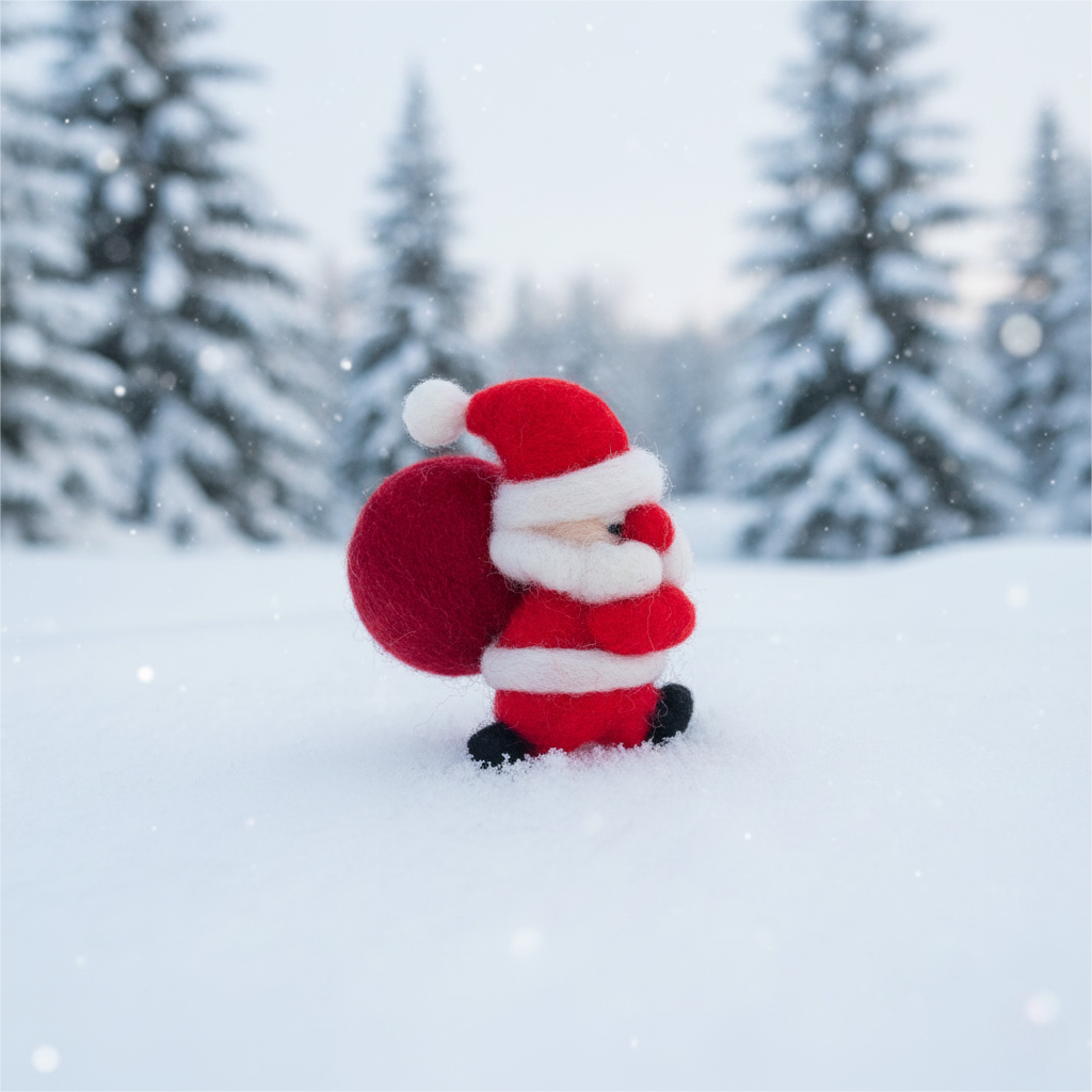 “Joypok Run-Run Santa DIY needle felting kit — chubby handmade wool Santa Claus with gift bag, red Christmas outfit, perfect beginner craft for holiday gifts.”