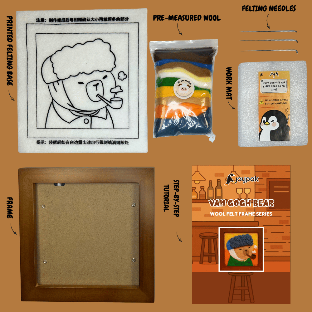 What’s included in the Joypok Van Gogh Bear DIY wool felt frame kit