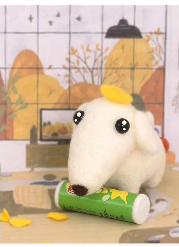 Finished Chippy Long-Nose Pup felt dog side view.