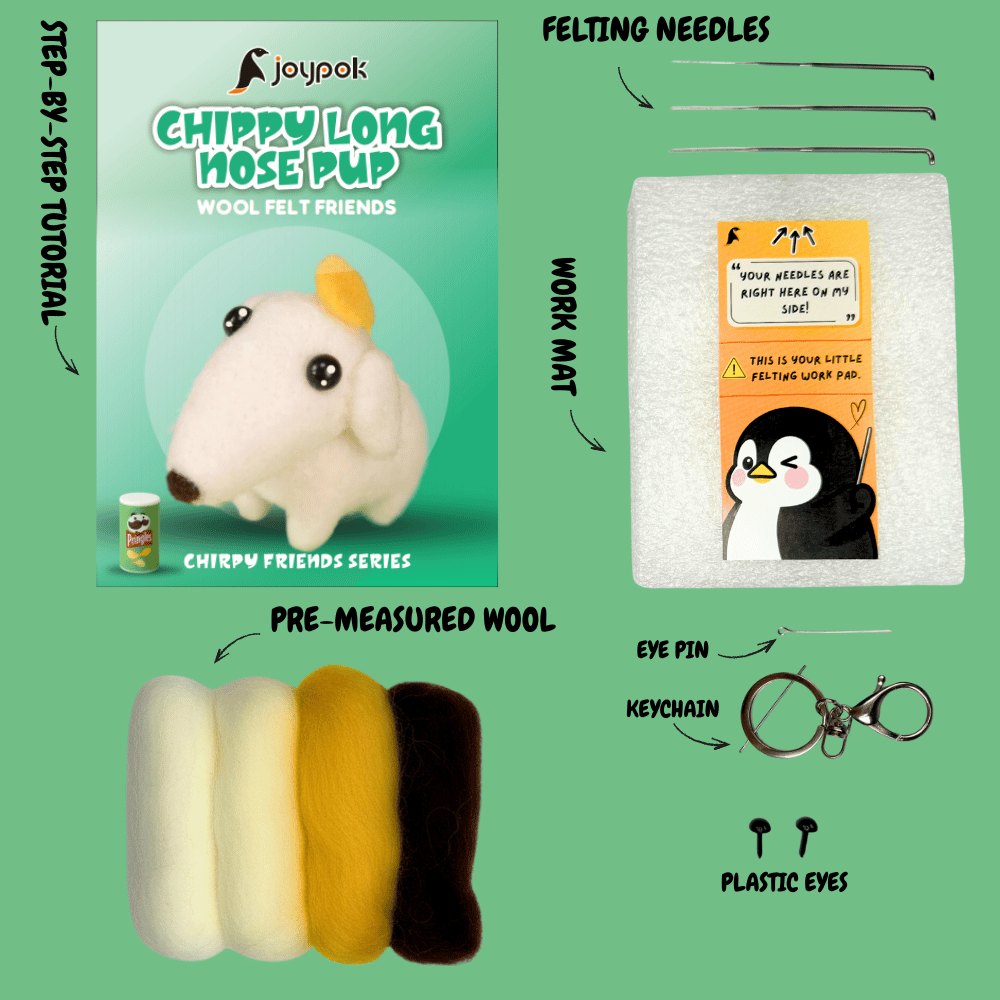 What’s included in the Long-Nose Pup needle felting kit