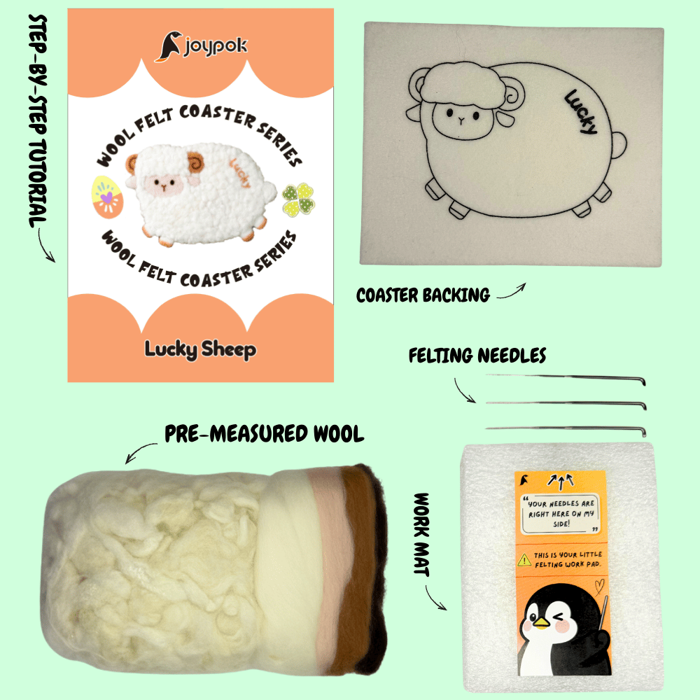 What’s included in the Lucky Sheep coaster needle felting kit