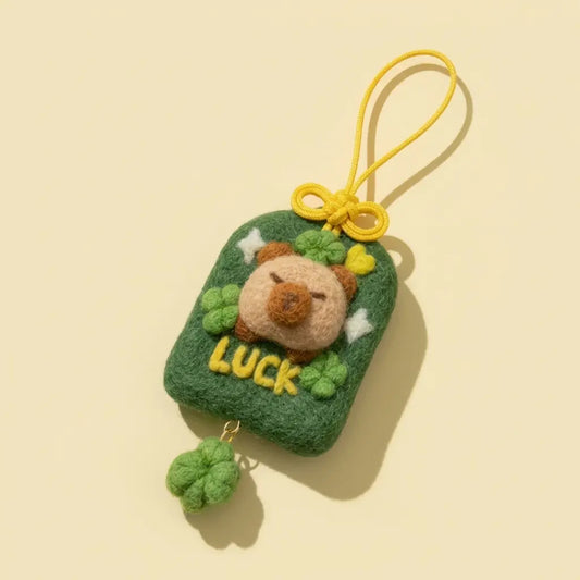 Luckybara needle felting kit: green good luck wool felt charm with a capybara and clovers