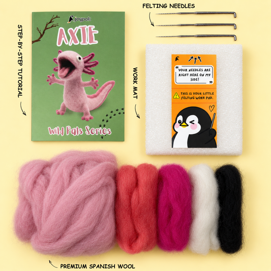 What's included in the AXIE the Axolotl Needle Felting Kit.