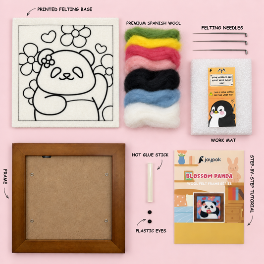 What’s included in the Blossom Panda Frame Needle Felting Kit.
