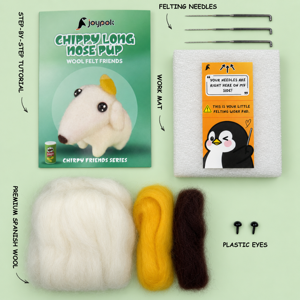 What’s included in the Chippy Long-Nose Pup Needle Felting Kit.