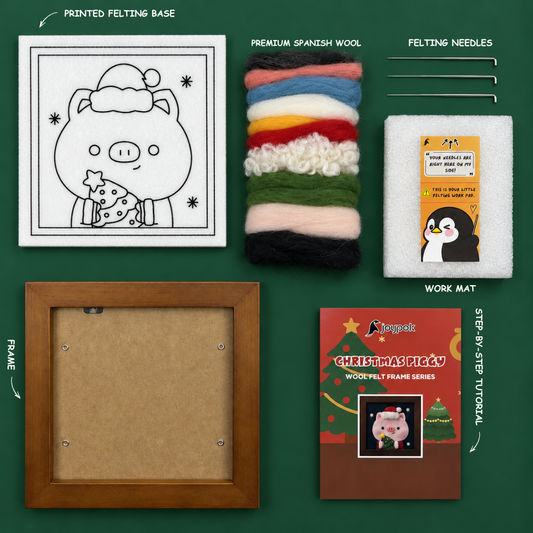 What’s included in the Christmas Piggy Frame Needle Felting Kit.