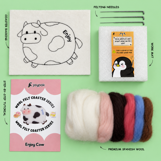 What’s included in the Enjoy Cow Coaster Needle Felting Kit.