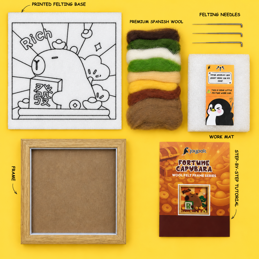 What’s included in the Fortune Capybara Frame Needle Felting Kit.