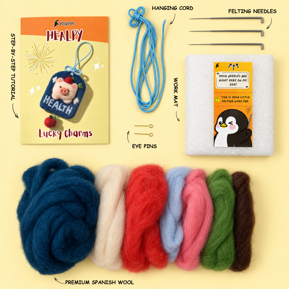 What's included in the Healpy Good Health Charm Needle Felting Kit.