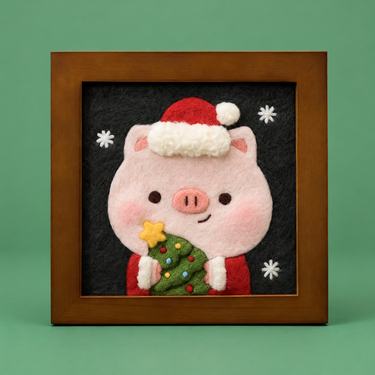 Christmas Piggy Frame Needle Felting Kit on a sage green background