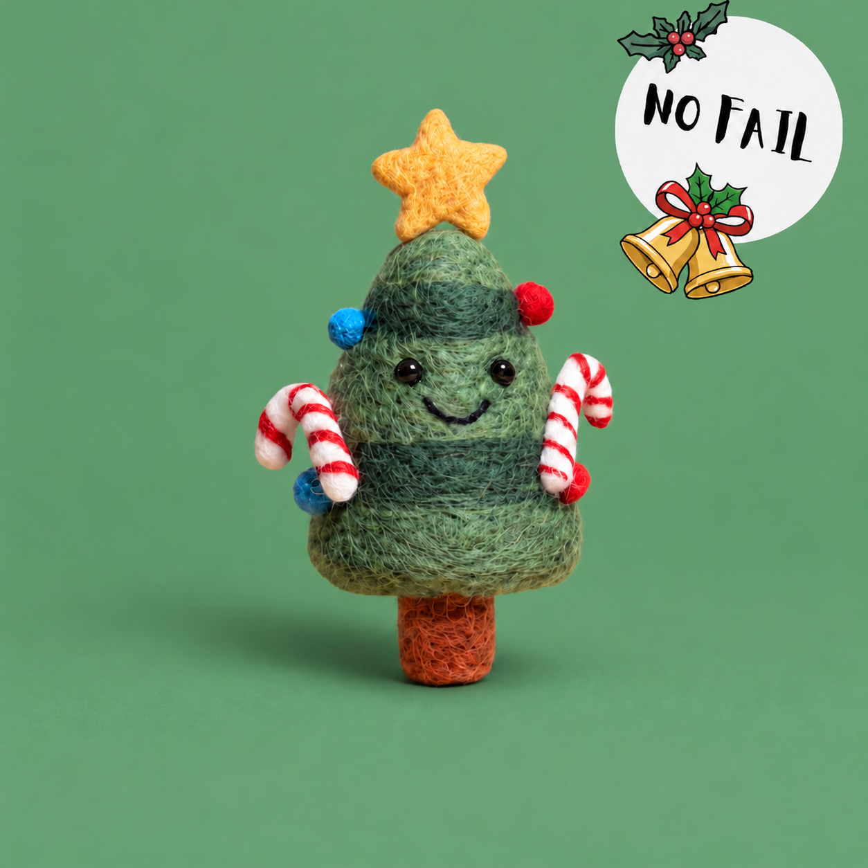 Jingle-Jingle Tree Needle Felting Kit on a sage green background