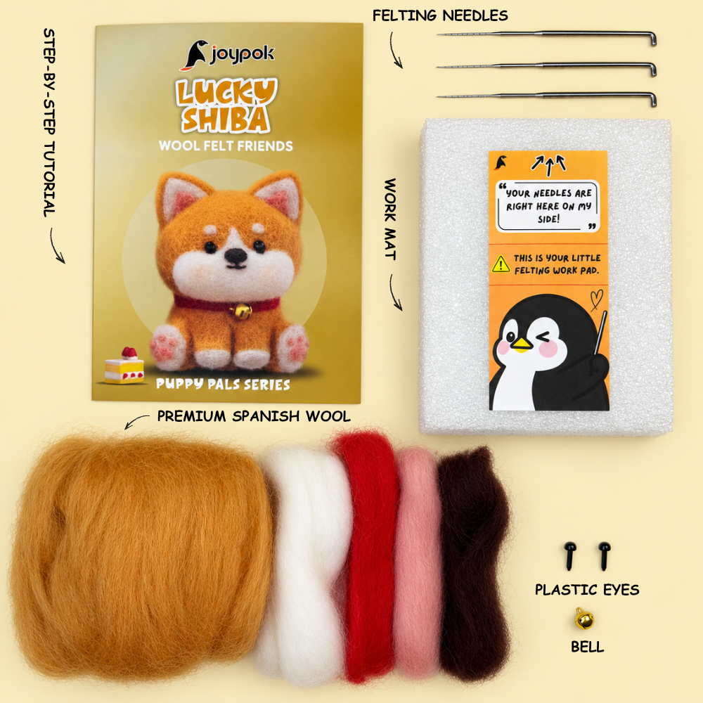 What’s included in the Lucky Shiba Needle Felting Kit.