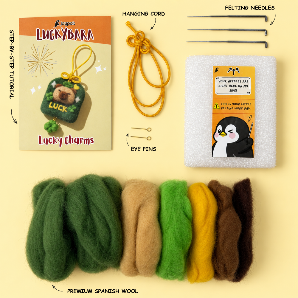 What's included in the Luckybara Good Luck Charm Needle Felting Kit.