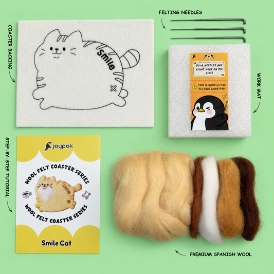 What’s included in the Smile Cat Coaster Needle Felting Kit.