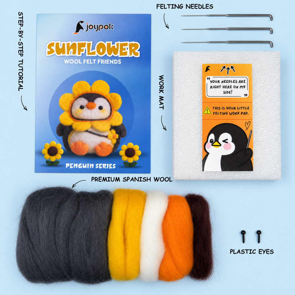What’s included in the Sunflower Penguin Needle Felting Kit.
